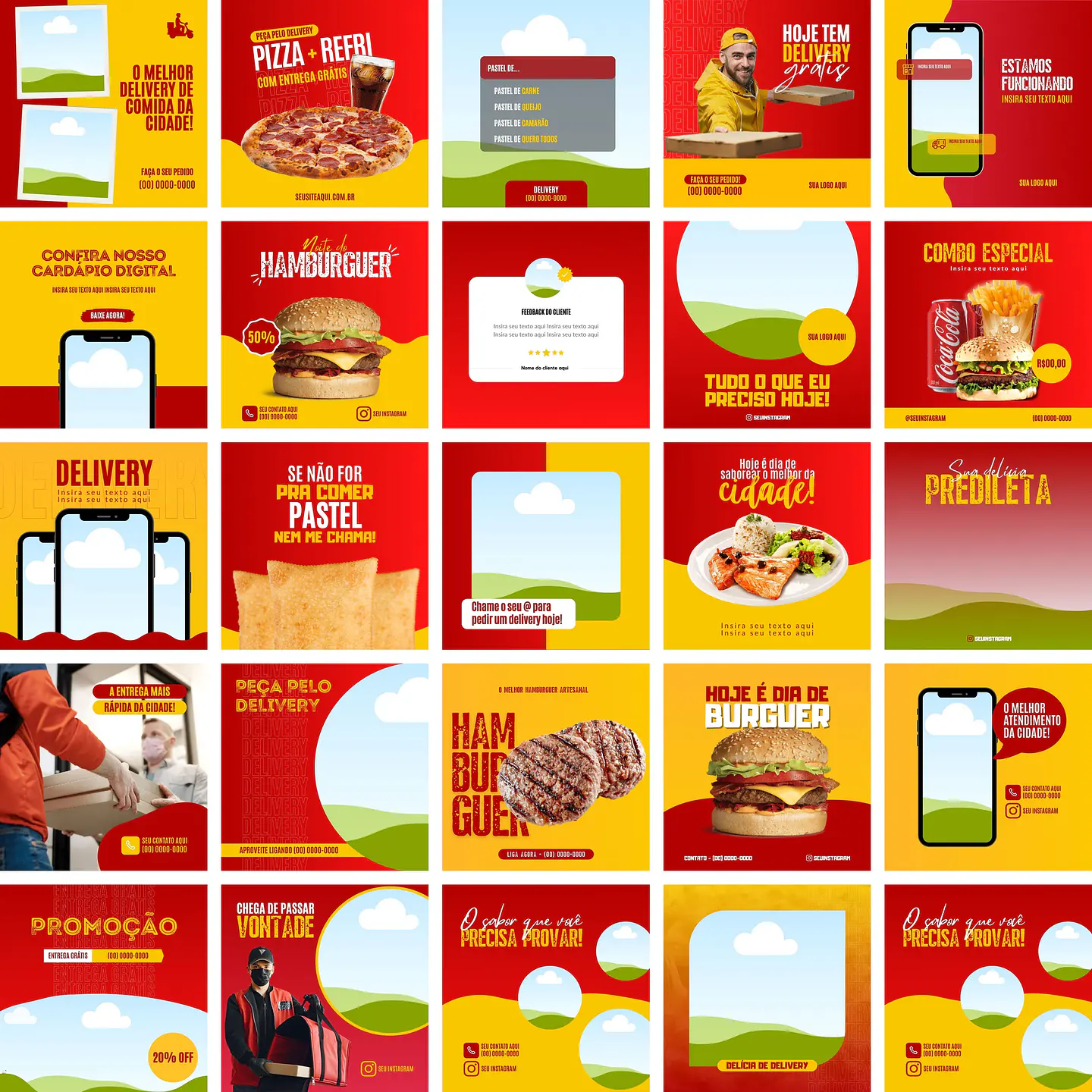 Pack Canva Delivery Entregas Templates Editáveis 25 Artes + Bônus 1