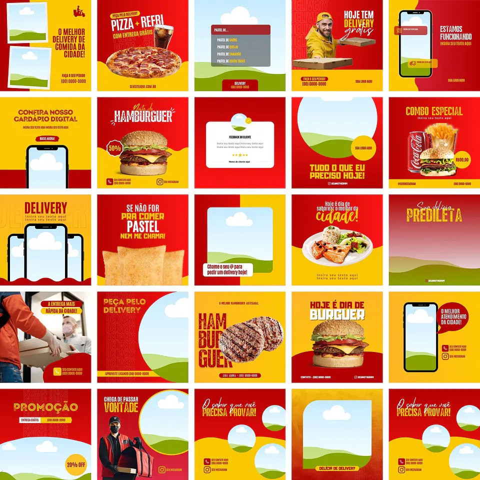 Pack Canva Delivery Entregas Templates Editáveis 25 Artes + Bônus 1
