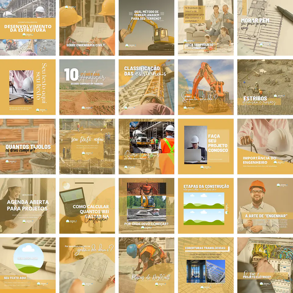 Pack Canva Engenharia Civil Templates Editáveis 25 Artes + Bônus 1