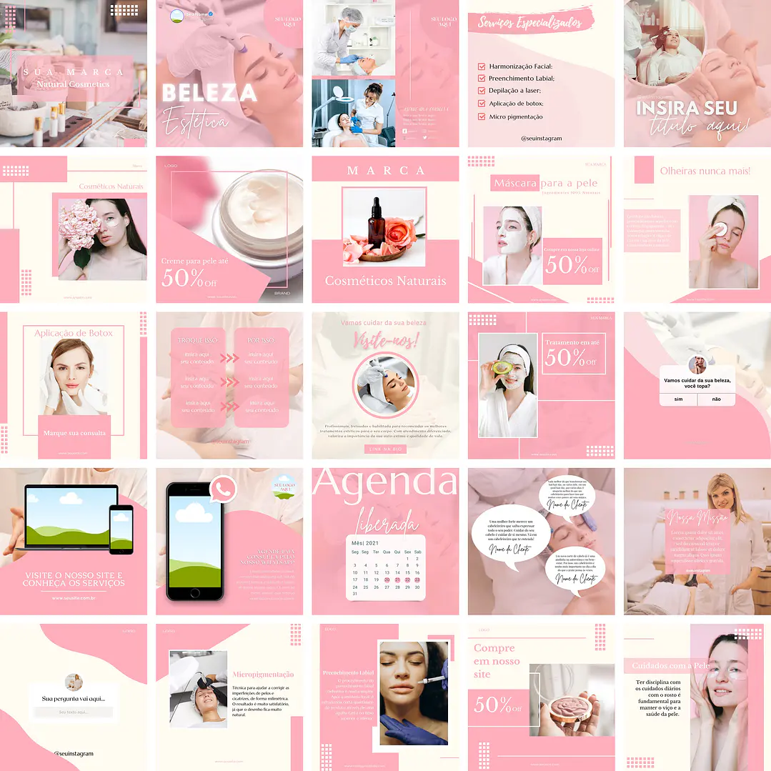 Pack Canva Estética Templates Editáveis 25 Artes + Bônus 1
