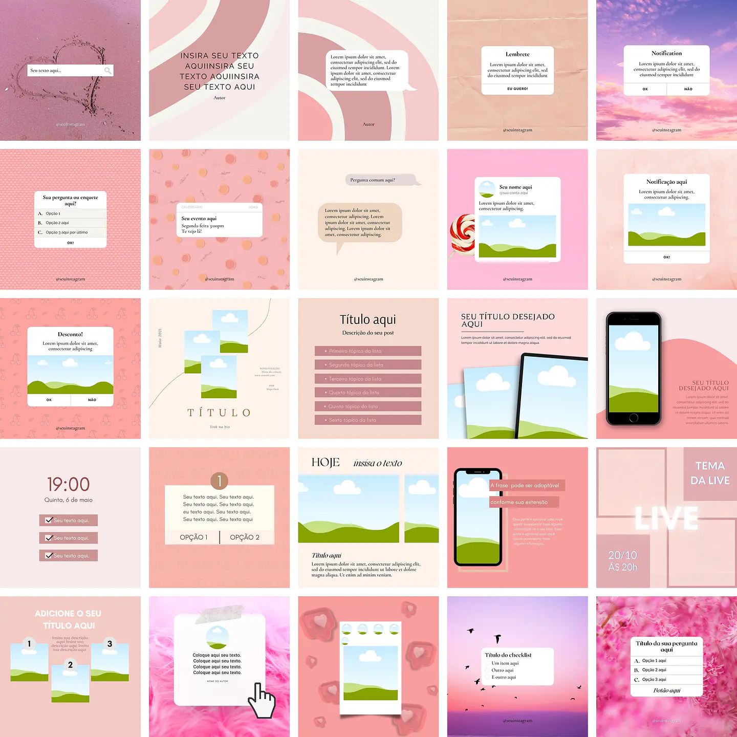 Pack Canva Feed Post Instagram 1.0 Templates Editáveis 100 Artes + Bônus 3