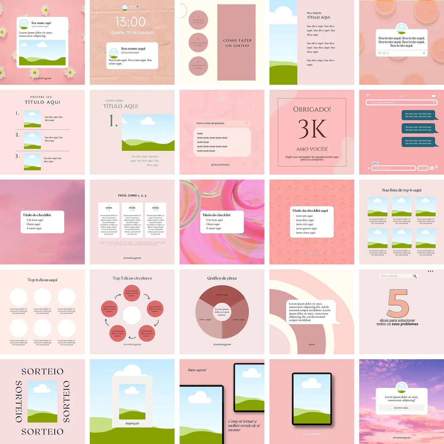 Pack Canva Feed Post Instagram 3.0 Templates Editáveis 100 Artes + Bônus 1