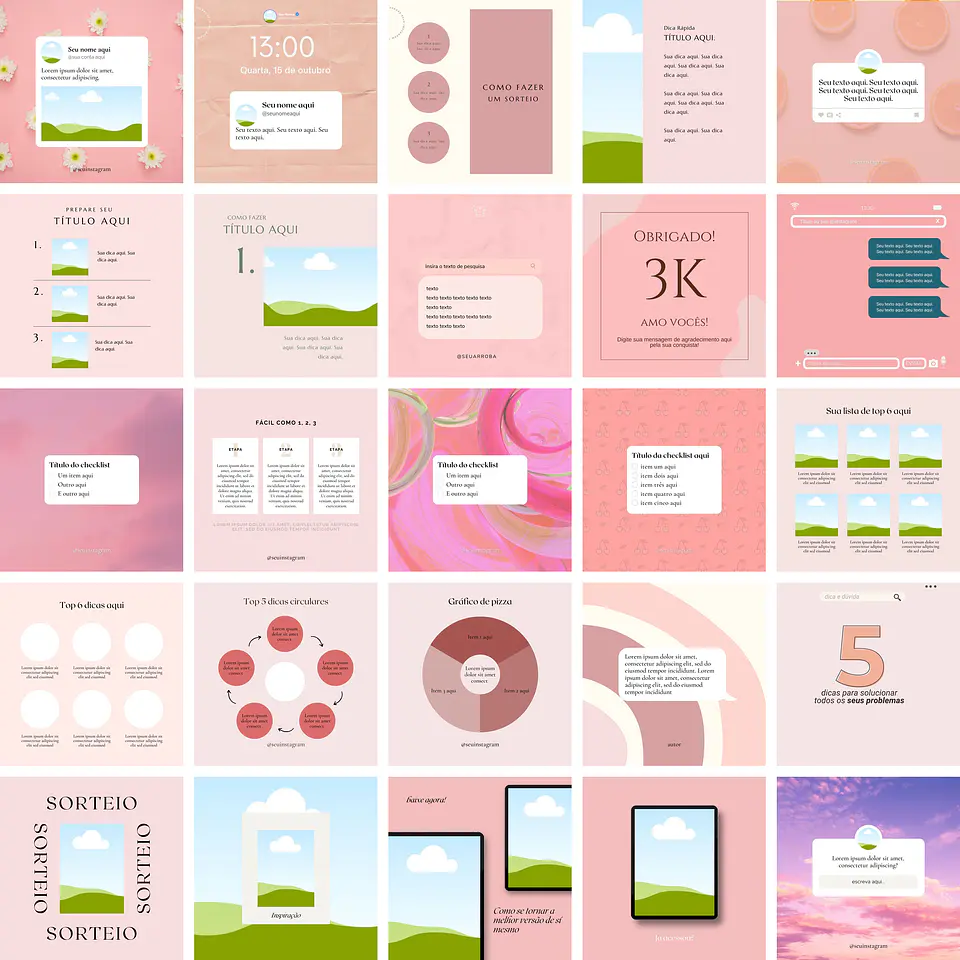 Pack Canva Feed Post Instagram 3.0 Templates Editáveis 100 Artes + Bônus 1