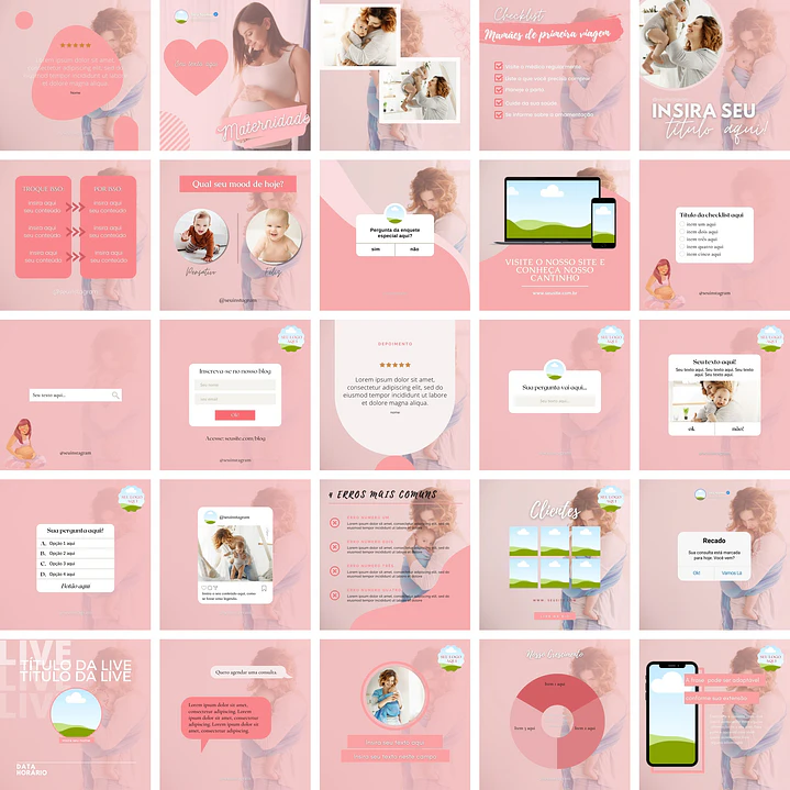 Pack Canva Maternidade Gestante Templates Editáveis 25 Artes + Bônus 1