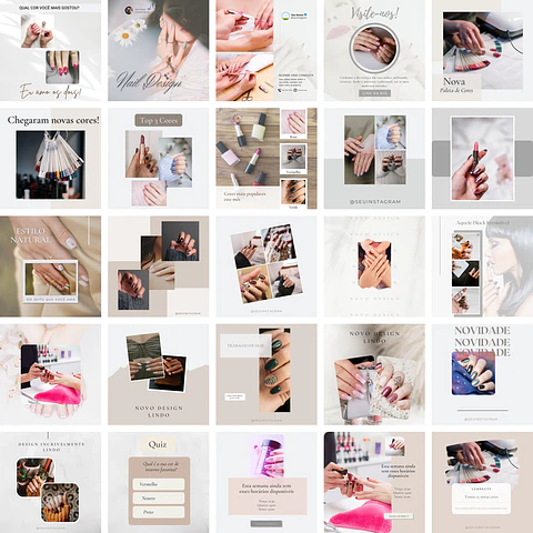 Pack Canva Nail Design Templates Editáveis 25 Artes + Bônus