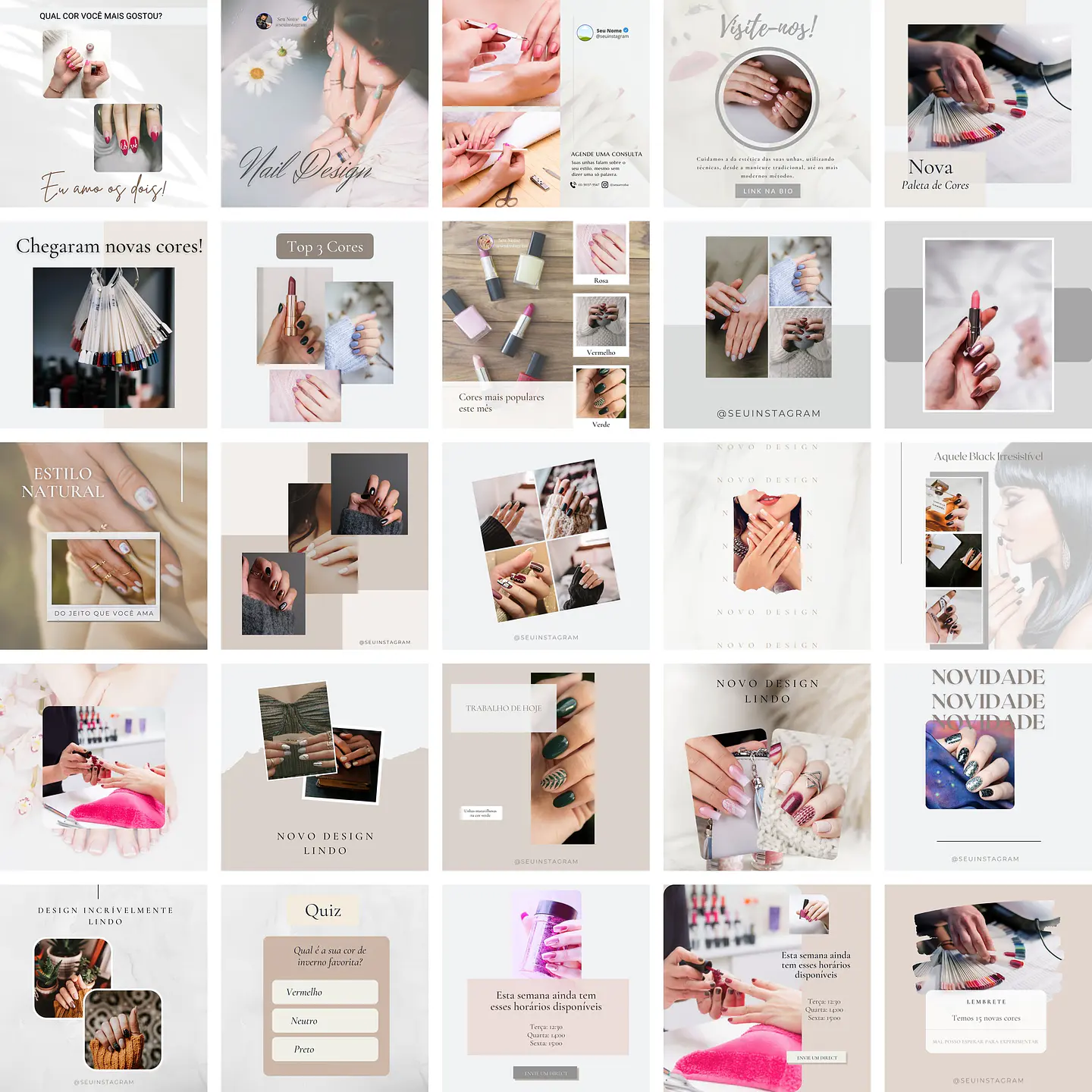 Pack Canva Nail Design Templates Editáveis 25 Artes + Bônus 1
