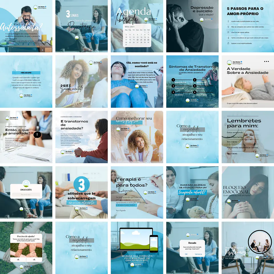 Pack Canva Psicologo Psicoologia Templates Editáveis 25 Artes + Bônus 1