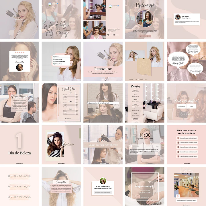 Pack Canva Salão de Beleza Templates Editáveis 25 Artes + Bônus 1