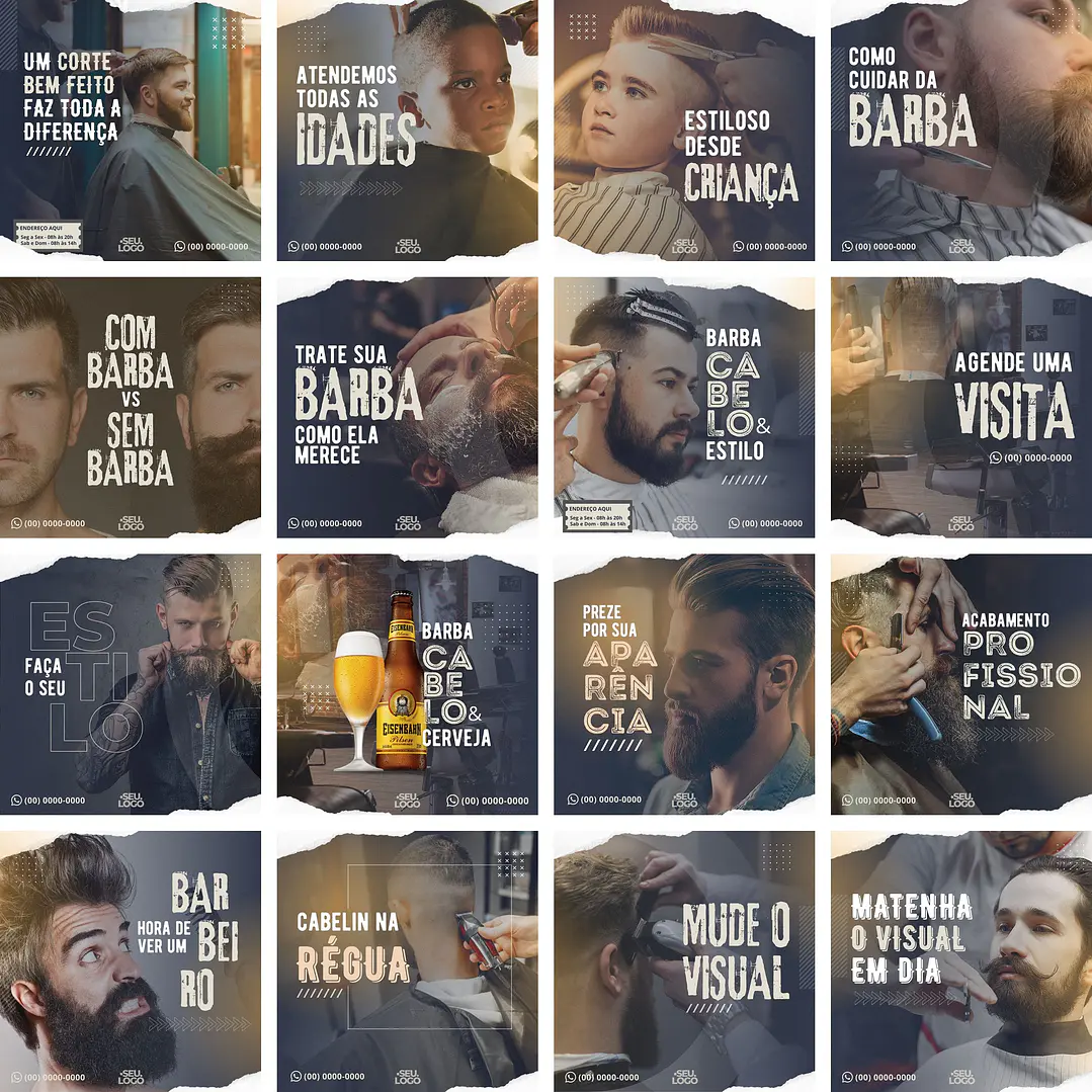 Pack Canva Barbearia Cabelereiro Templates Editáveis 30 Artes + Bônus 1