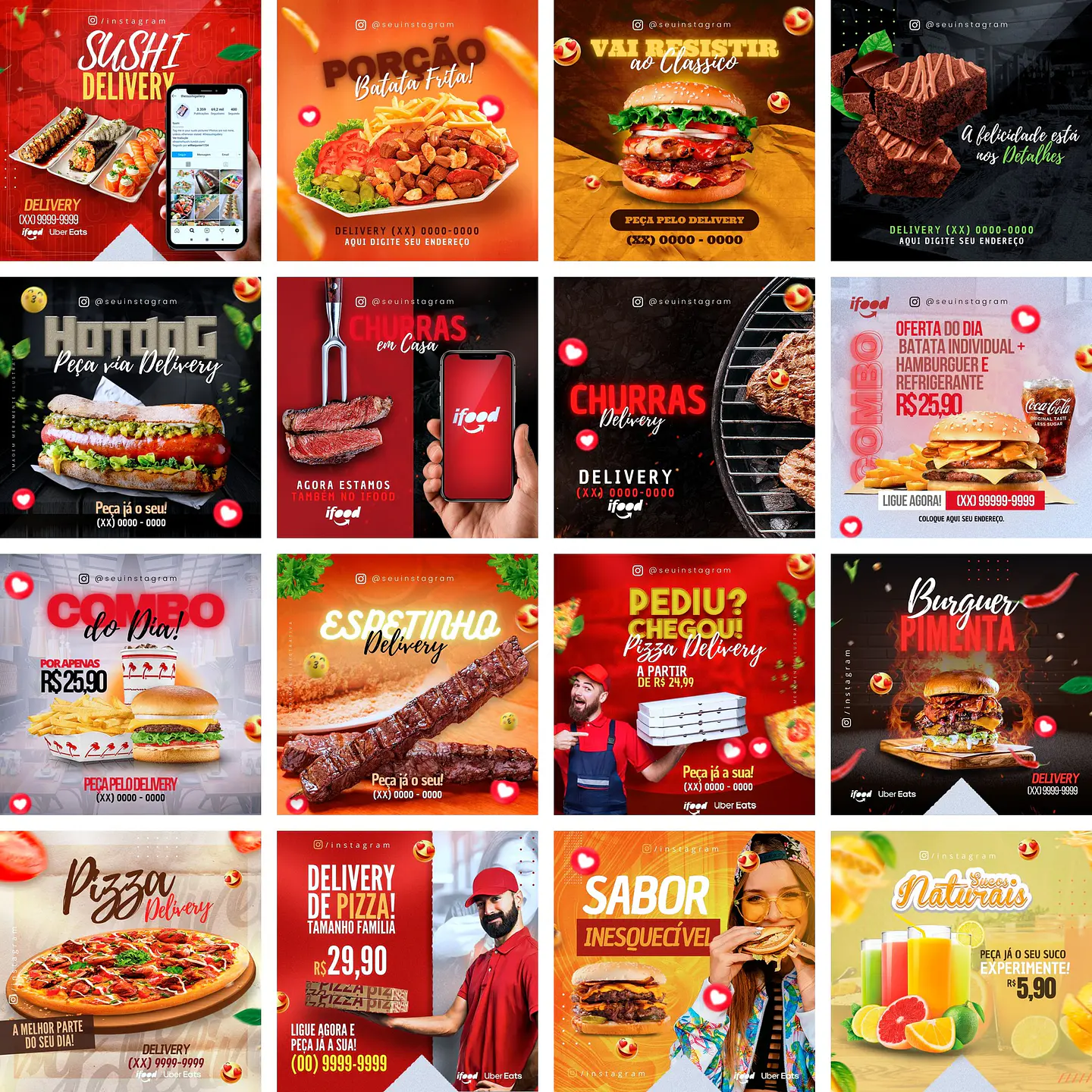 Pack Canva Alimentação Lanches Templates Editáveis 40 Artes + Bônus 1