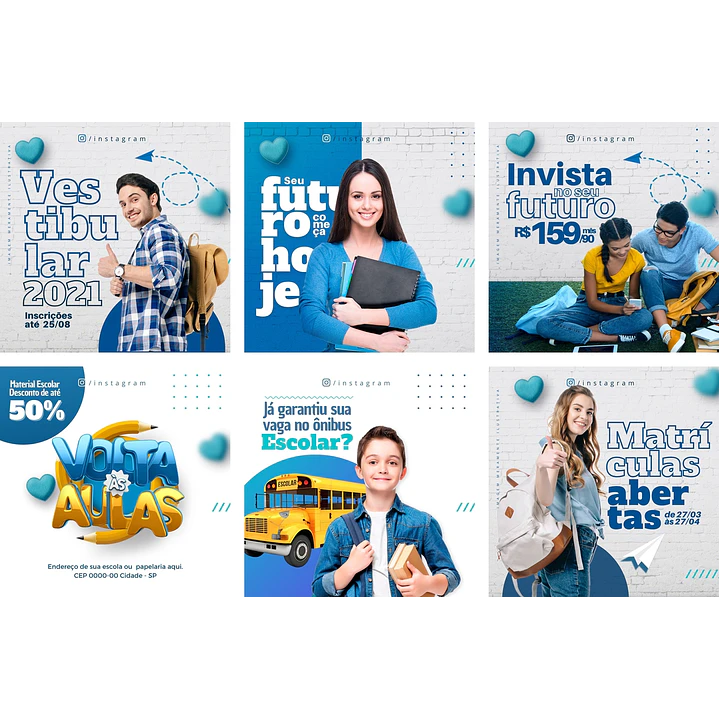 Pack Canva Escola Volta As Aulas Templates Editáveis 6 Artes + Bônus 1