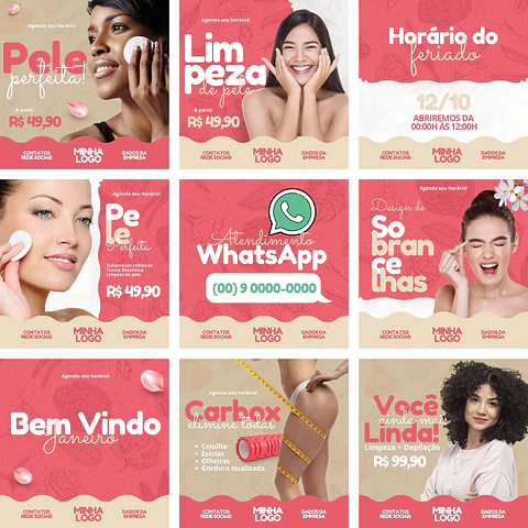 Pack Canva Estética Templates Editáveis 10 Artes + Bônus