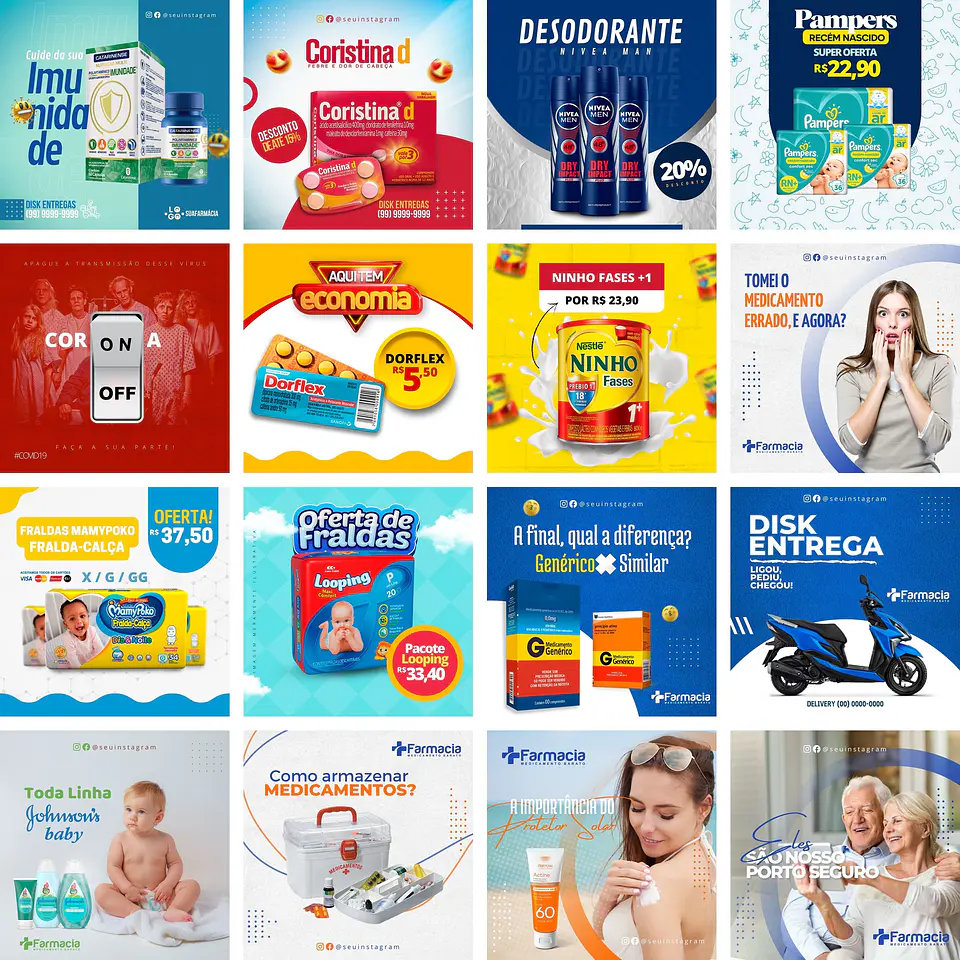 Pack Canva Fármacia Drogaria Templates Editáveis 39 Artes + Bônus 1