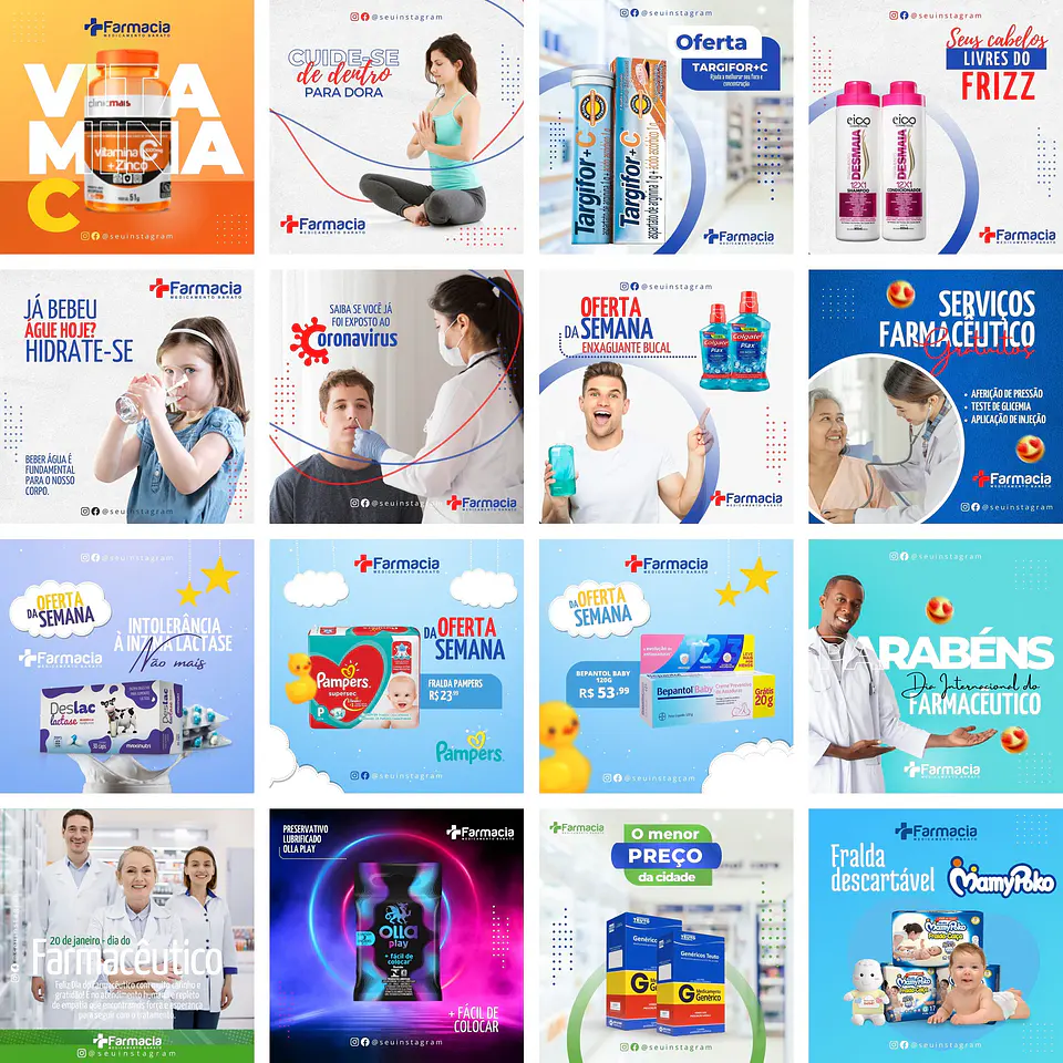 Pack Canva Fármacia Drogaria Templates Editáveis 39 Artes + Bônus 2