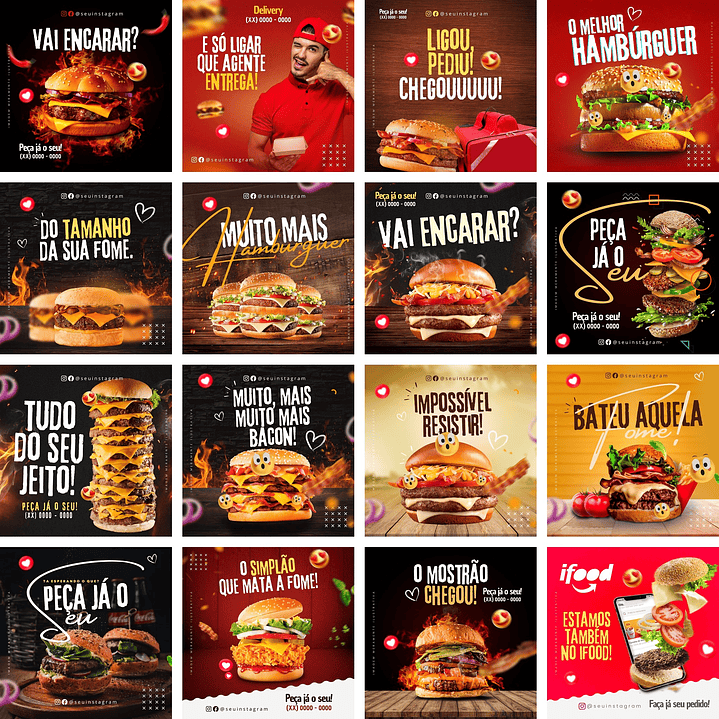 Pack Canva Hamburgueria Templates Editáveis 36 Artes + Bônus 2