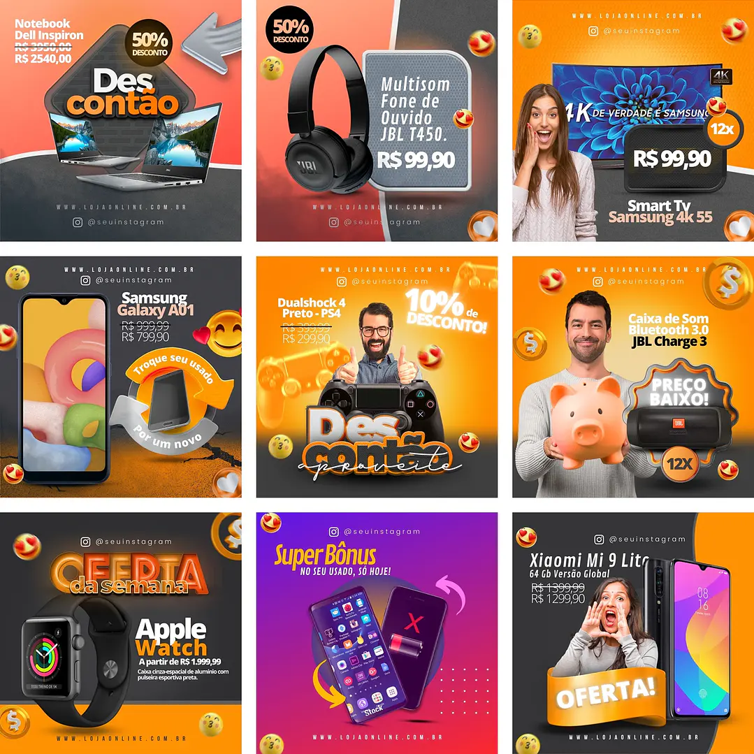 Pack Canva Loja de Eletrônicos Templates Editáveis 10 Artes + Bônus 1