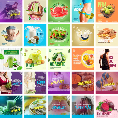 Pack Canva Nutricionista Nutrição Templates Editáveis 25 Artes + Bônus
