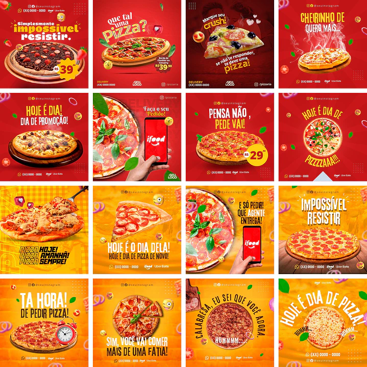 Pack Canva Pizzaria Pizza Templates Editáveis 30 Artes + Bônus 1