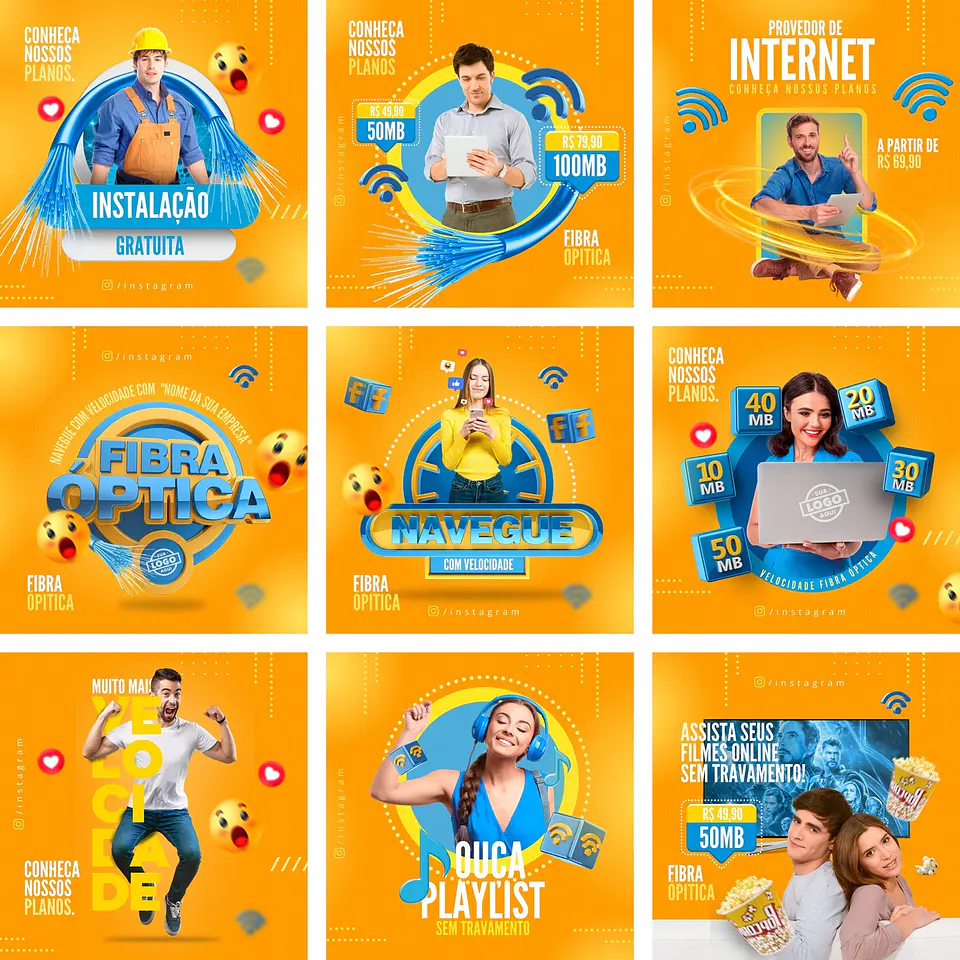 Pack Canva Provedor de Internet Templates Editáveis 10 Artes + Bônus 1