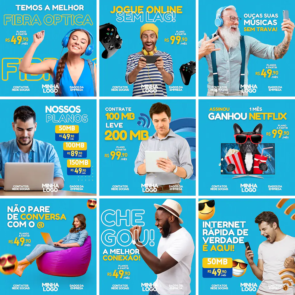 Pack Canva Provedor de Internet Templates Editáveis 18 Artes + Bônus 1