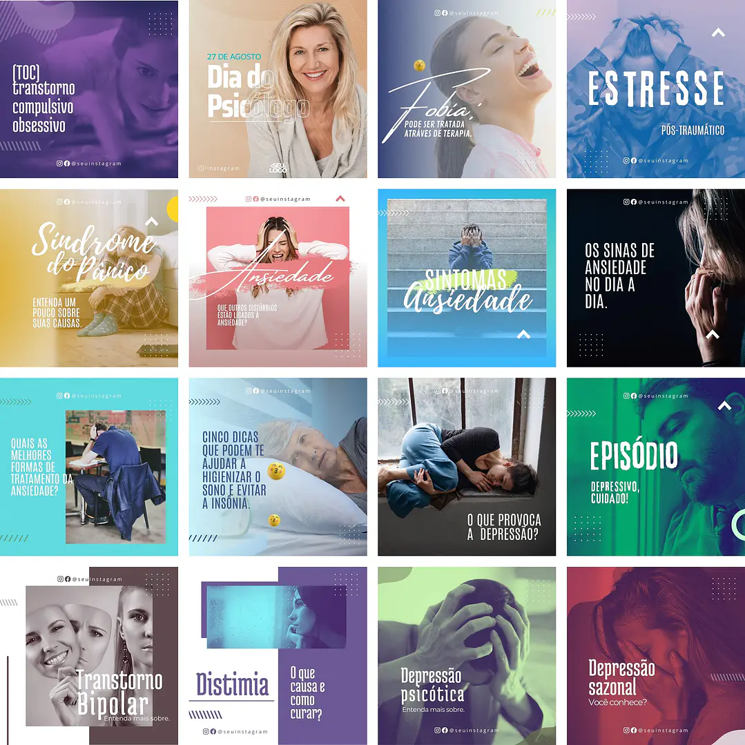 Pack Canva Psicologia Psicologo Templates Editáveis 30 Artes + Bônus 1
