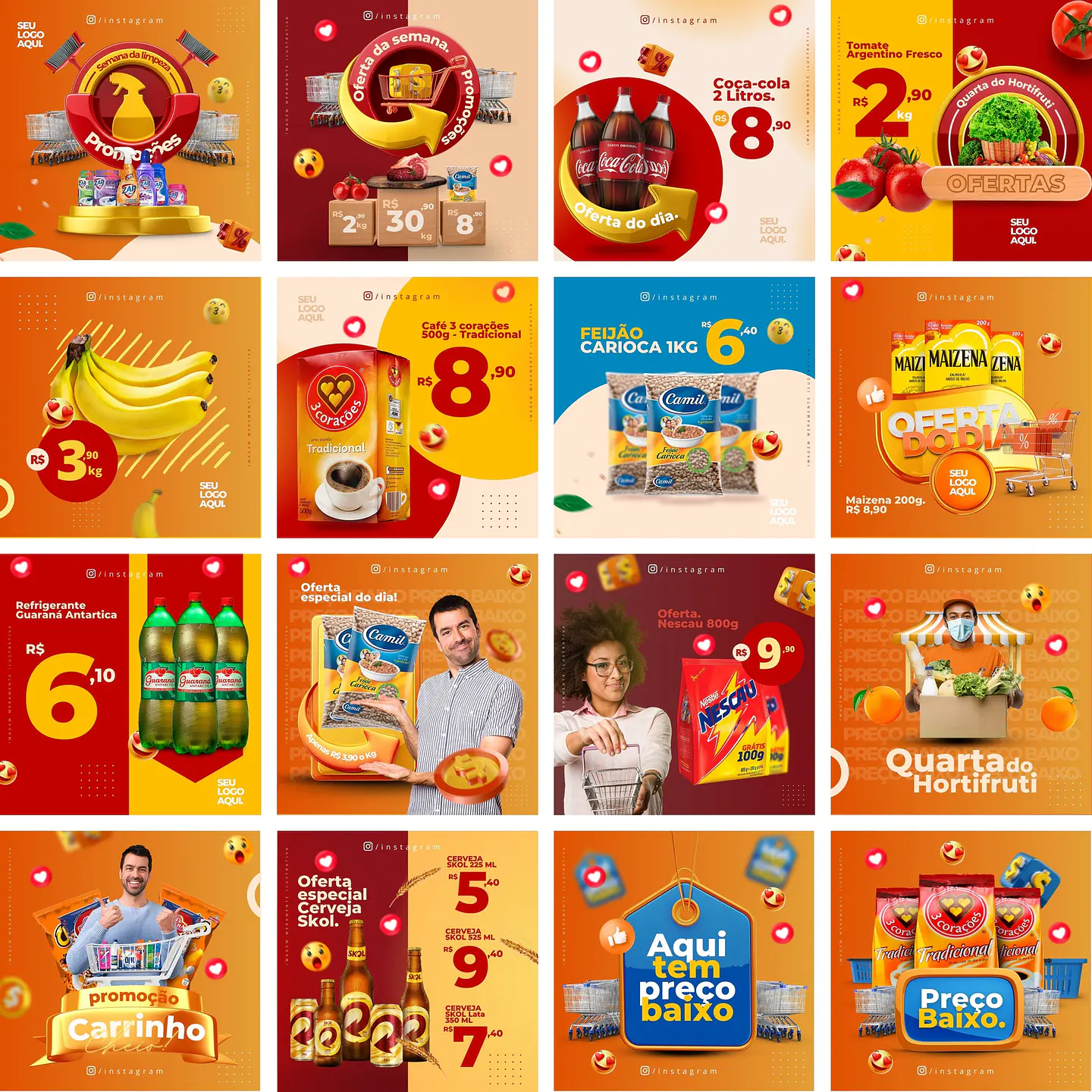 Pack Canva Supermercado Mercados Templates Editáveis 22 Artes + Bônus 1