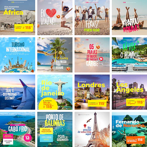 Pack Canva Agência de Turismo Templates Editáveis 35 Artes + Bônus