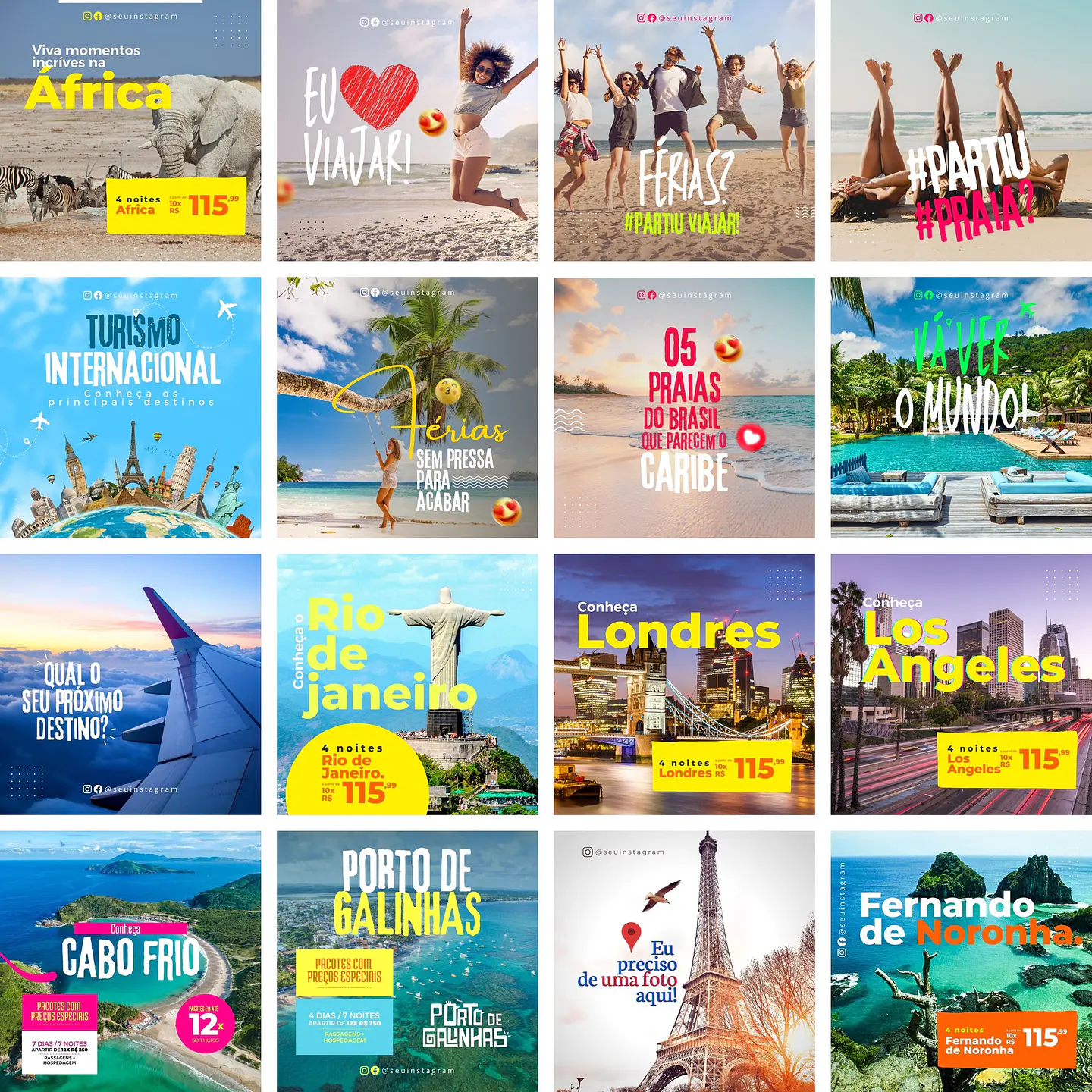 Pack Canva Agência de Turismo Templates Editáveis 35 Artes + Bônus 1