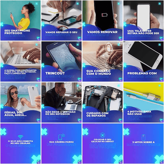 Pack Canva Assistência Técnica Celular Templates Editáveis 200 Artes + Legendas