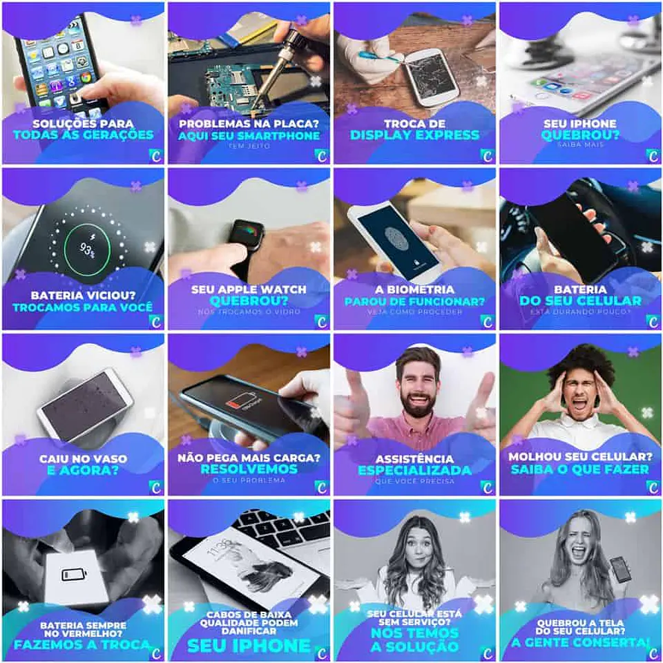 Pack Canva Assistência Técnica Celular Templates Editáveis 200 Artes + Legendas 10