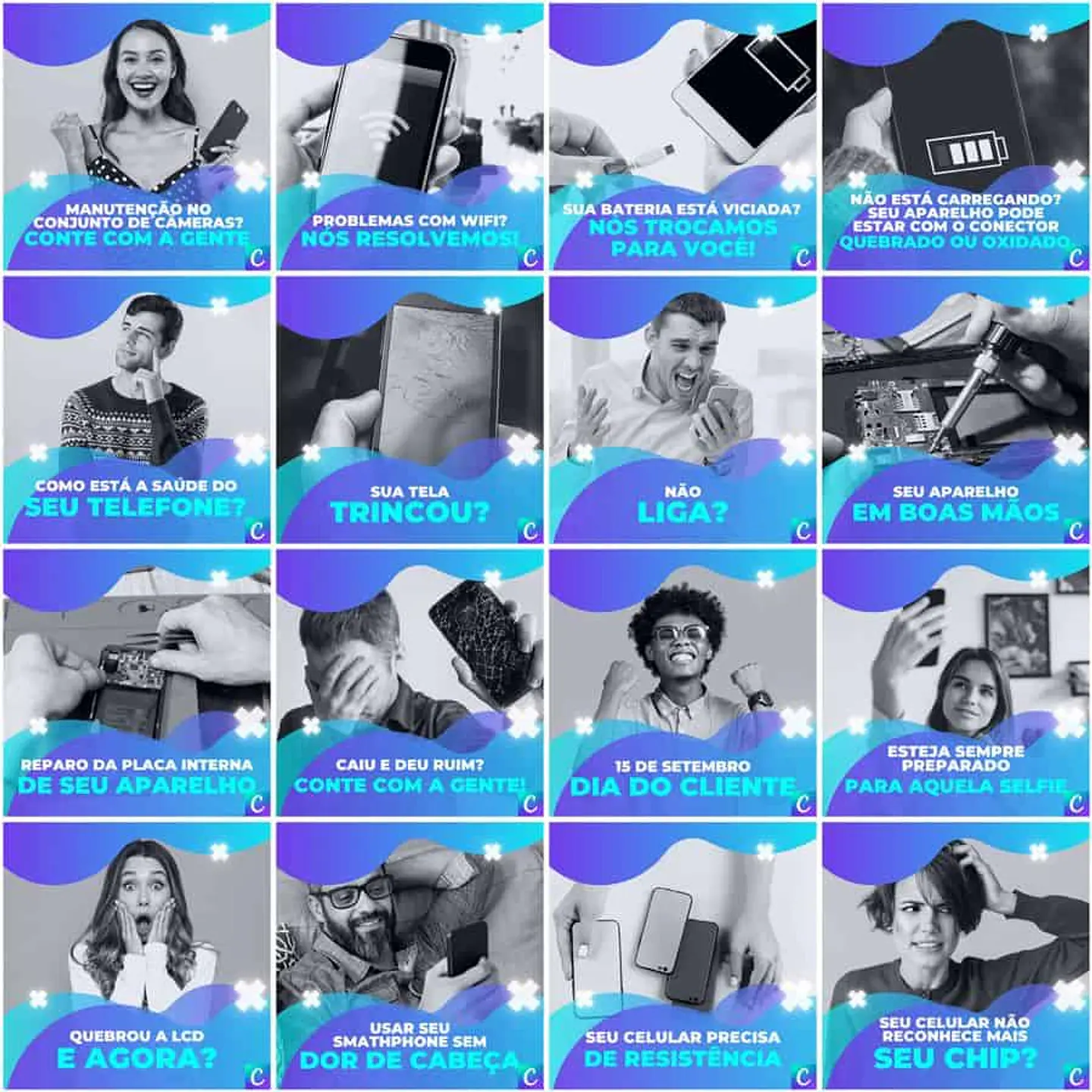 Pack Canva Assistência Técnica Celular Templates Editáveis 200 Artes + Legendas 11