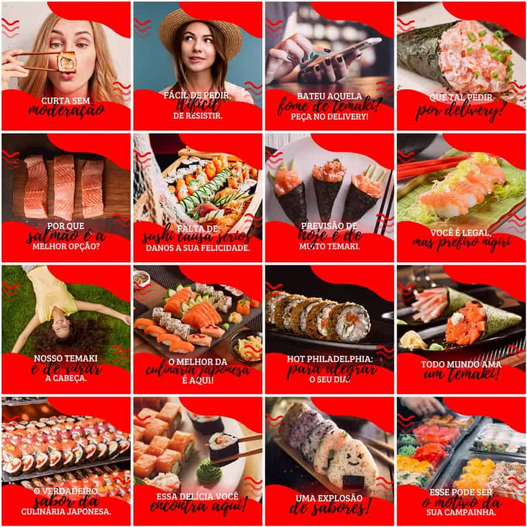 Pack Canva Sushi Templates Editáveis 200 Artes + Legendas 1