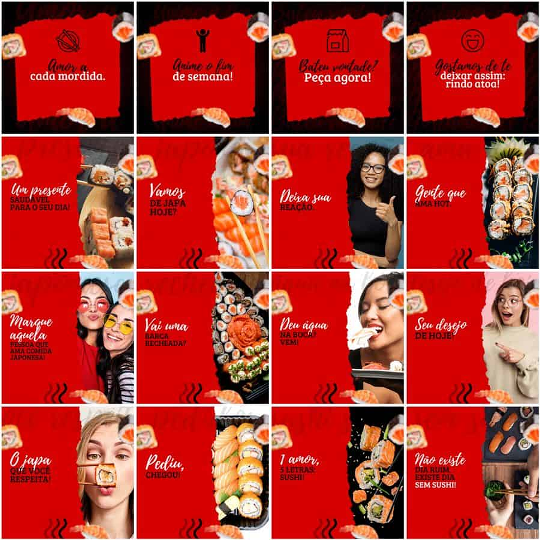 Pack Canva Sushi Templates Editáveis 200 Artes + Legendas 3