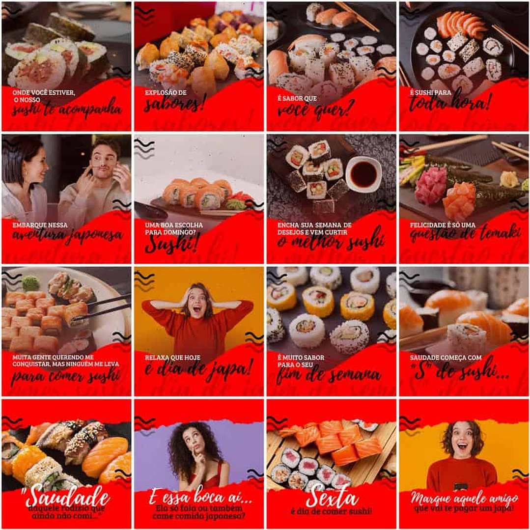 Pack Canva Sushi Templates Editáveis 200 Artes + Legendas 7
