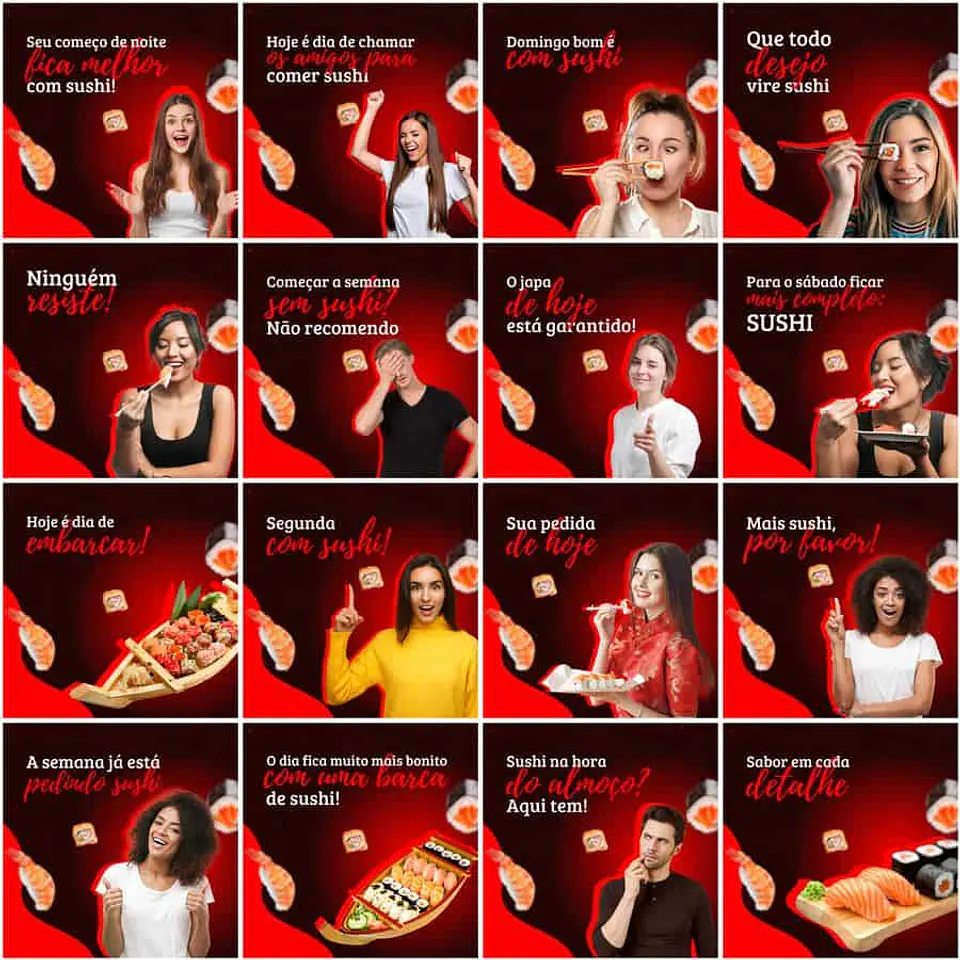 Pack Canva Sushi Templates Editáveis 200 Artes + Legendas 10