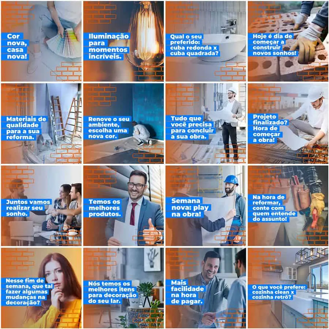 Pack Canva Materiais de Construção Templates Editáveis 200 Artes + Legendas 12
