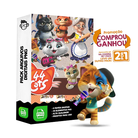 Kit Digital 44 Cats Gatos sem fundo Png