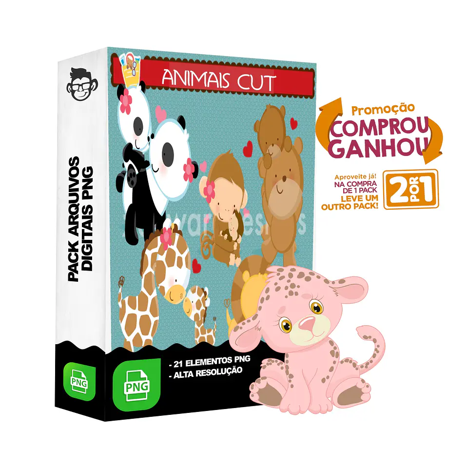 Kit Digital Animais Cute sem fundo Png 1