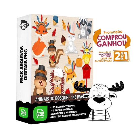 Kit Digital Animais Bosque sem fundo Png