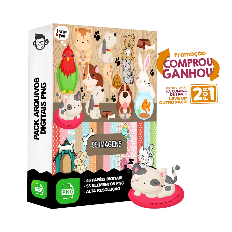 Kit Digital Animais Bichinhos Casa de Estimação sem fundo Png 1
