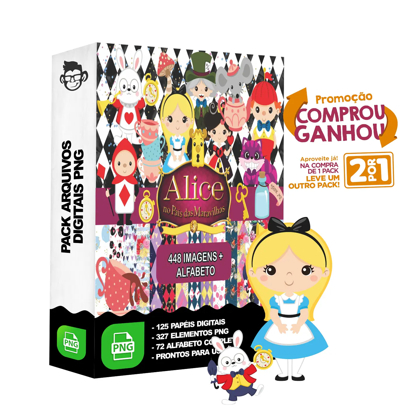 Kit Digital Alice no Pais das Maravilhas sem fundo Png 1