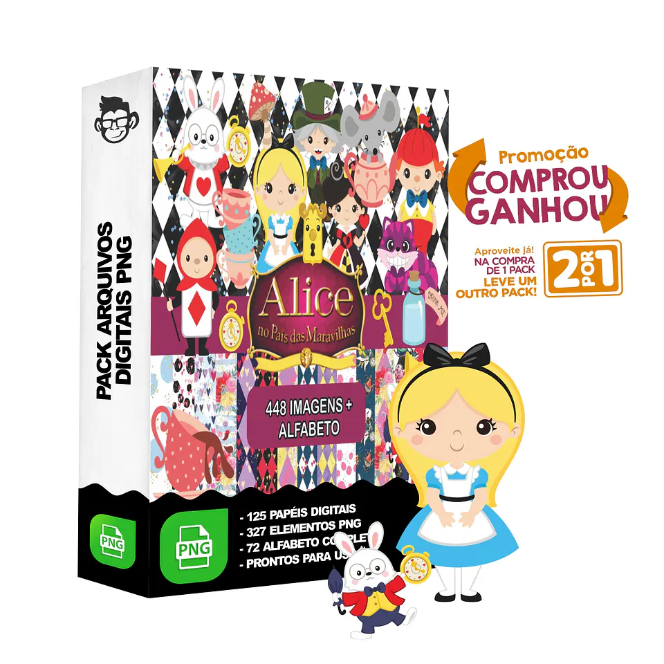 Kit Digital Alice no Pais das Maravilhas sem fundo Png 1