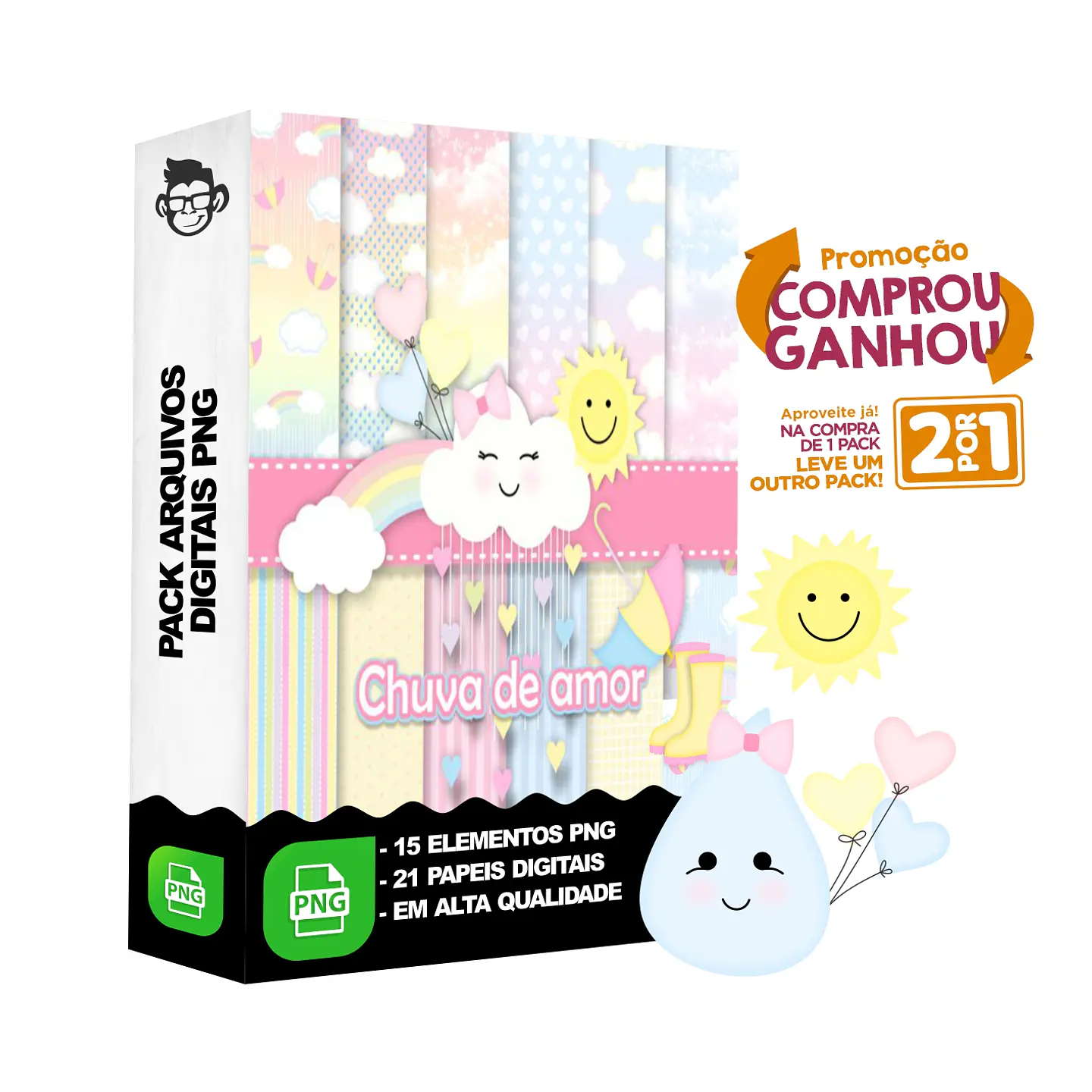 Kit Digital Chuva de Amor sem fundo Png 1
