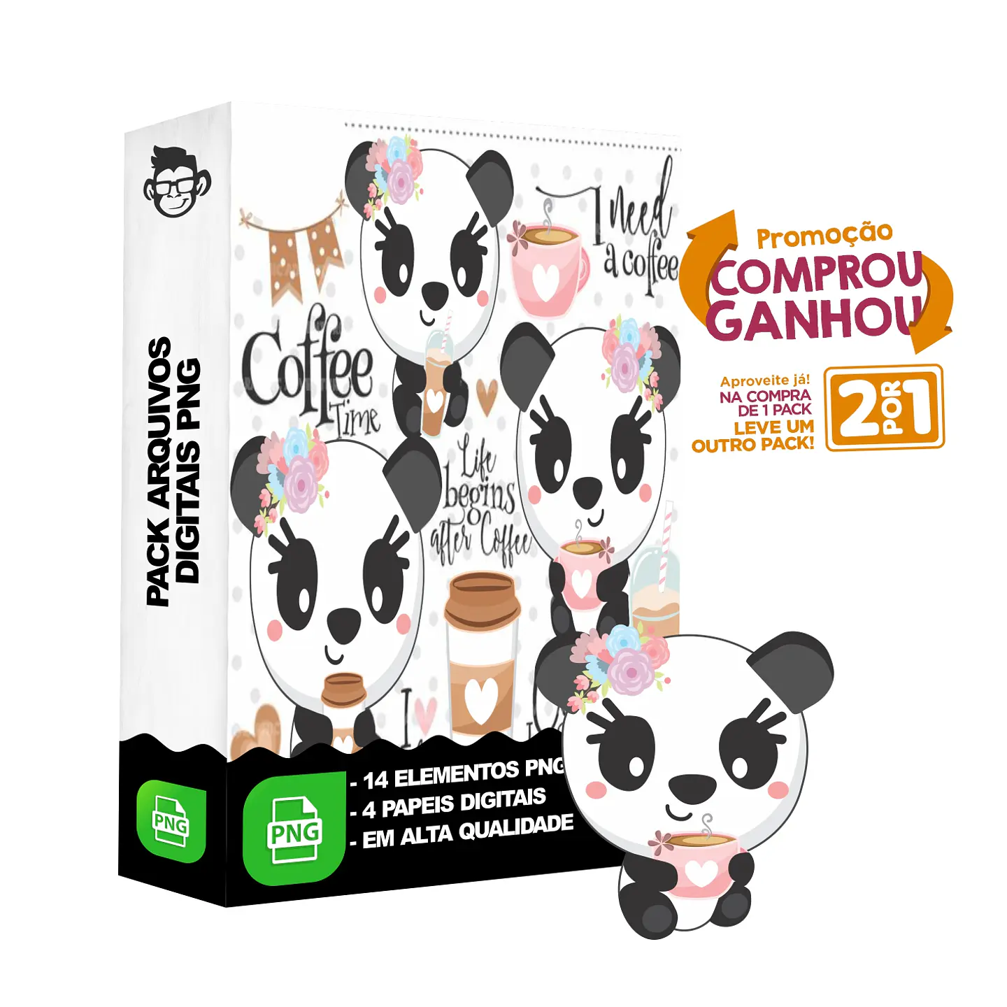 Kit Digital Panda Café sem fundo Png 1