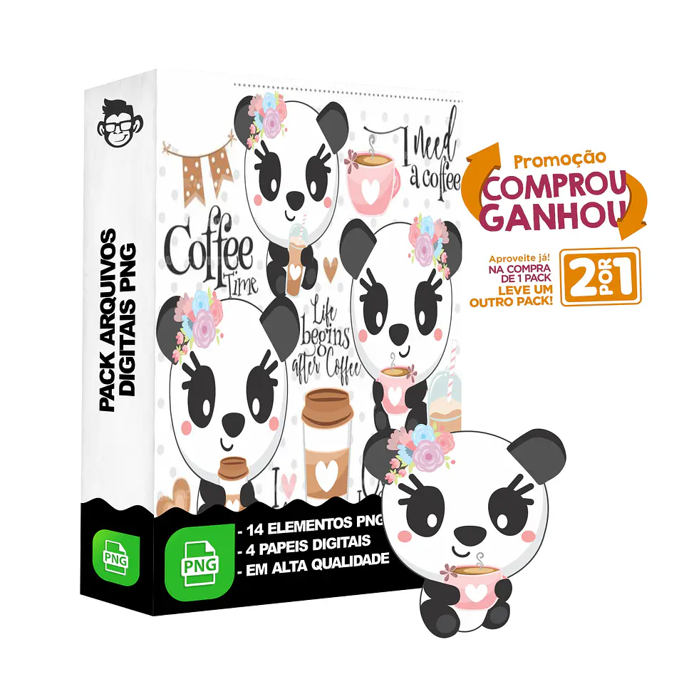 Kit Digital Panda Café sem fundo Png 1