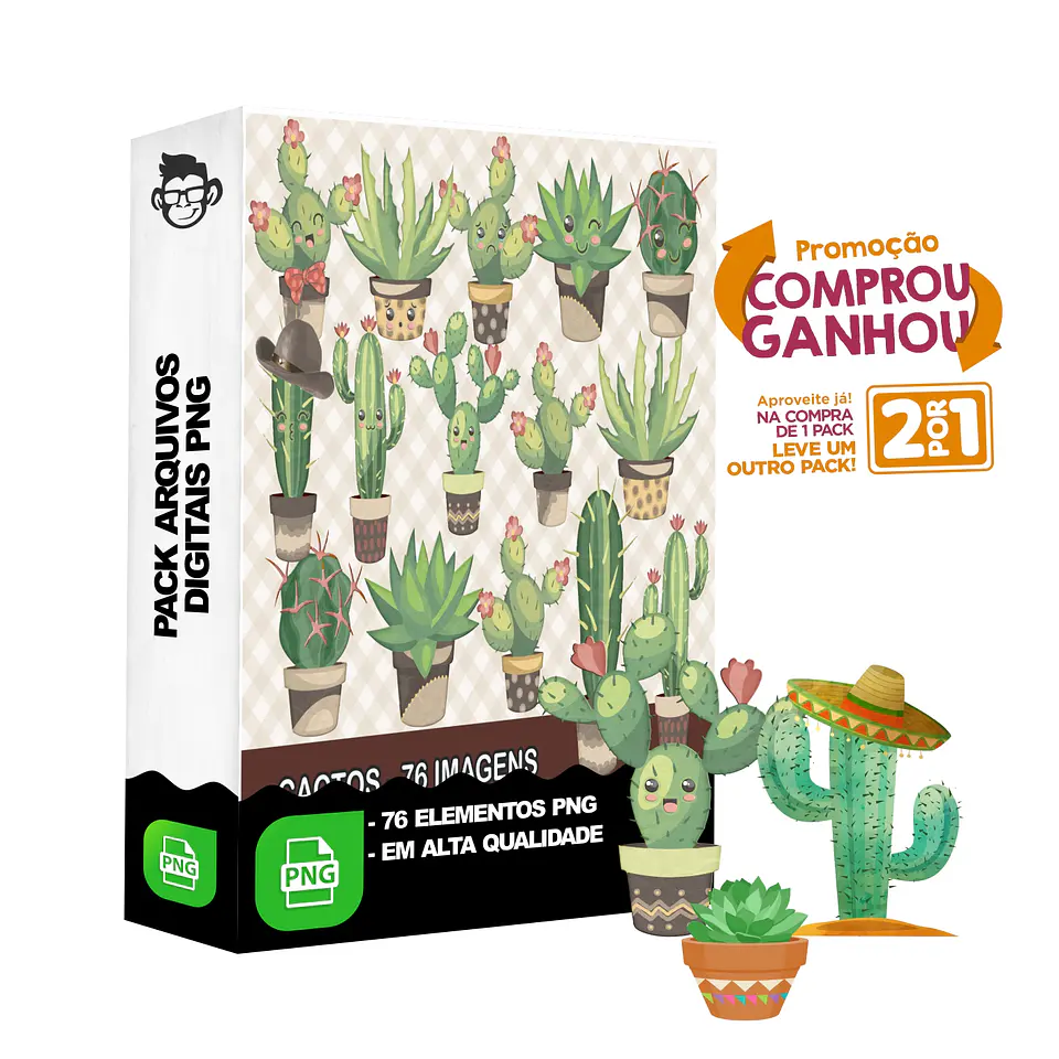 Kit Digital Cactos sem fundo Png 1