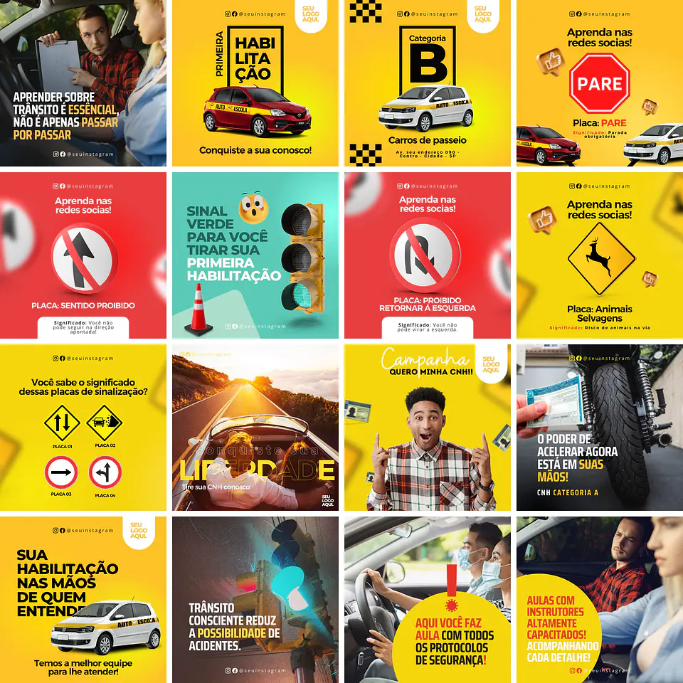 Pack Canva Auto Escola Templates Editáveis 30 Artes + Bônus 1