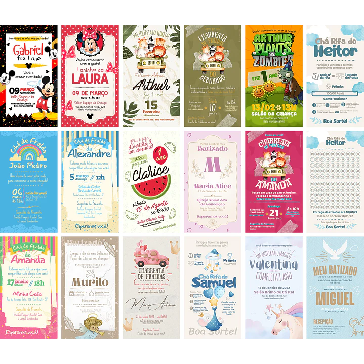 Pack Canva Convites Infantis Templates Editáveis 30 Artes 1