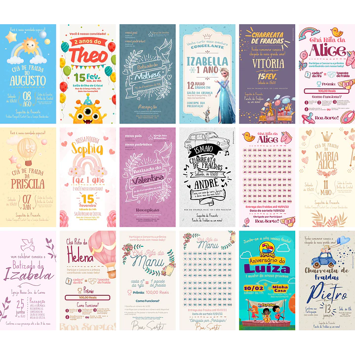 Pack Canva Convites Infantis Templates Editáveis 30 Artes 2