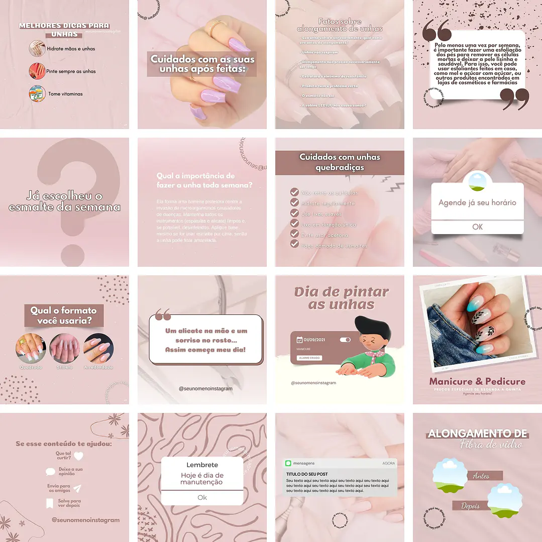 Pack Canva Manicure e Pedicure Templates Editáveis 100 Artes + Bônus 3